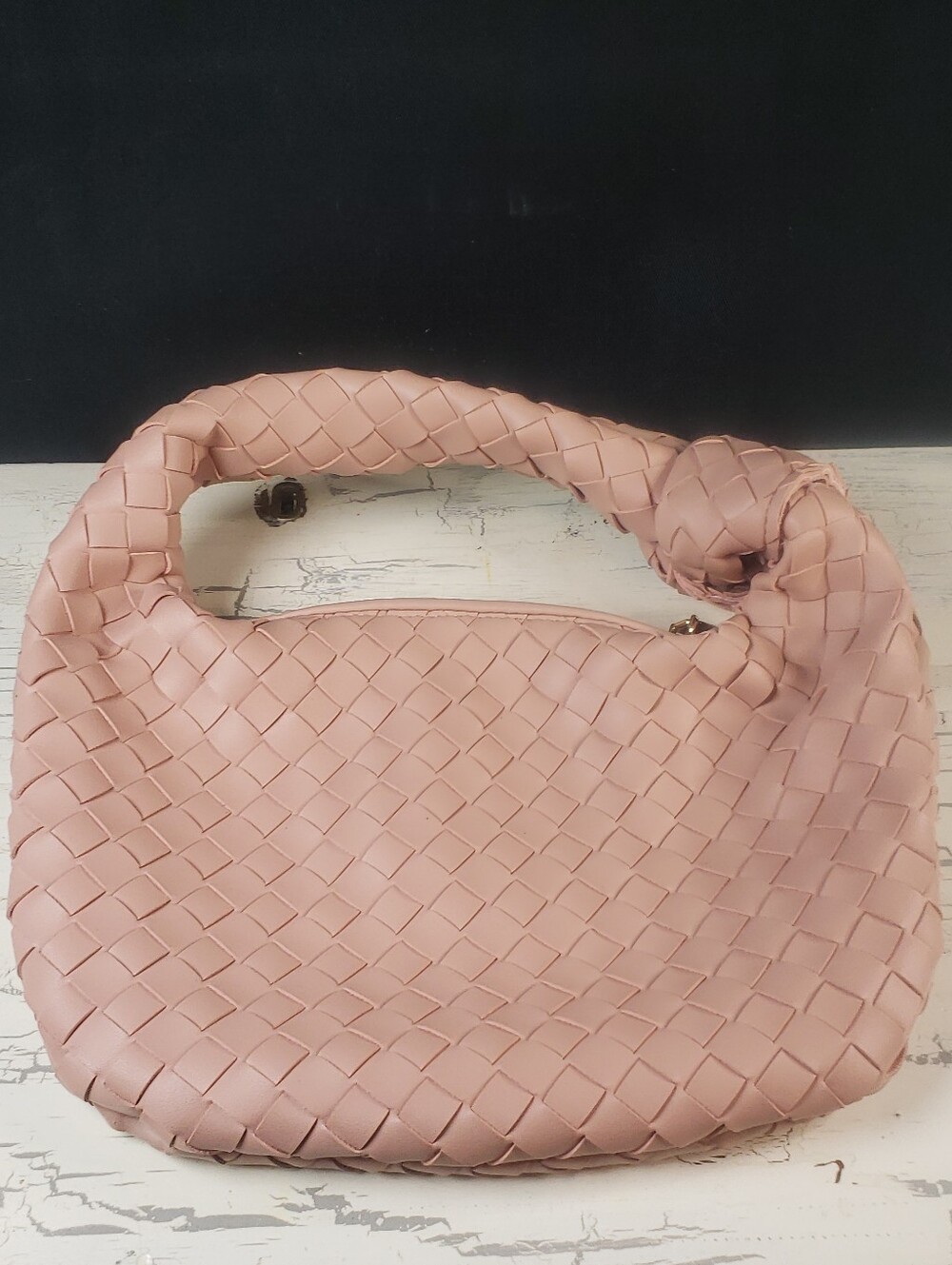 Sincerely Jules Woven Vegan Leather Big Weave Hobo Bag in Pastel Pink